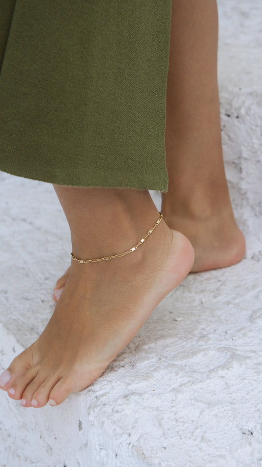 Textured Bar Paperclip Anklet - Velani Jewelry