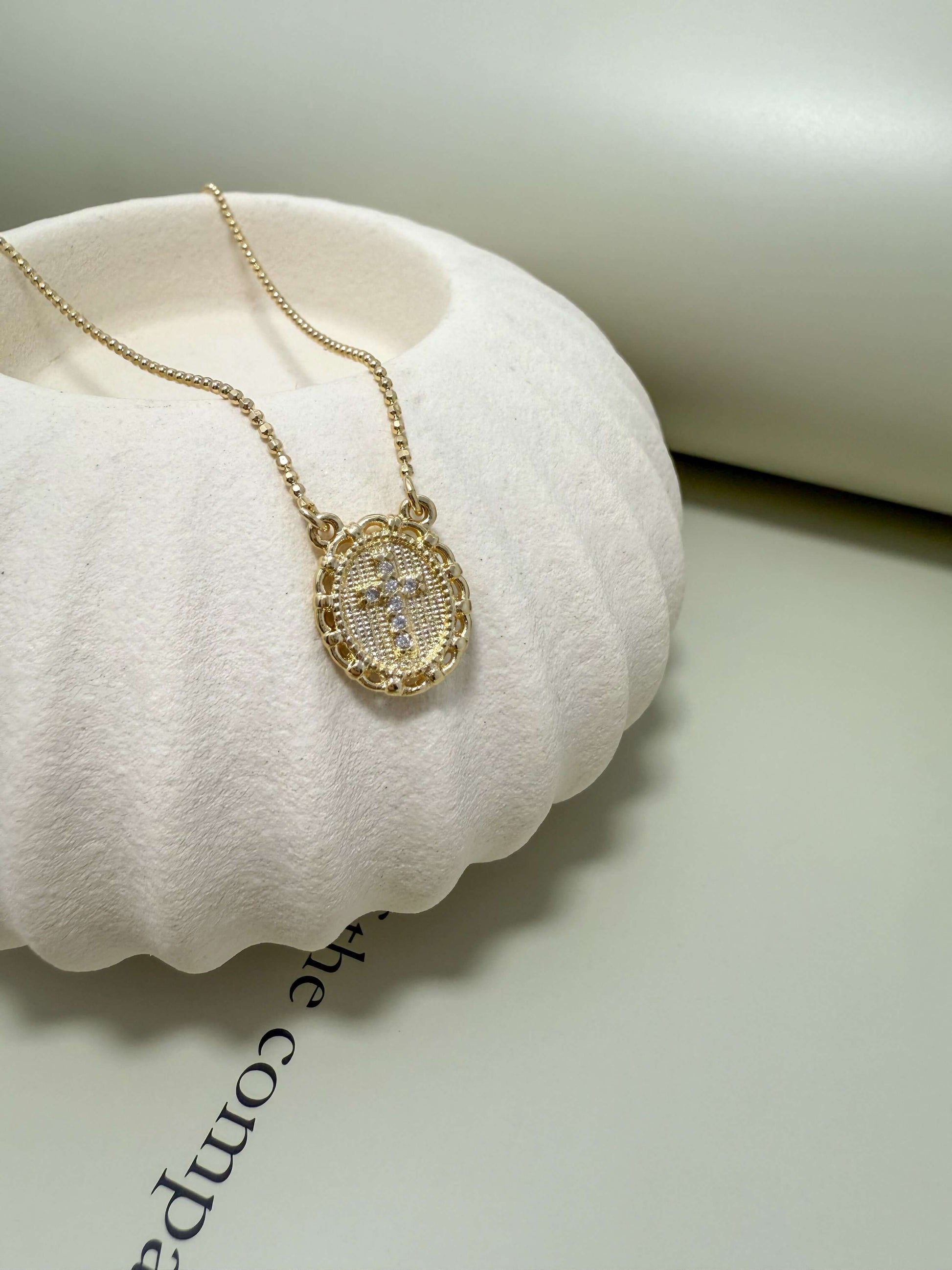 Velani Jewelry Blessed Cross Plate Necklace, 18K gold filled, hypoallergenic, waterproof, perfect for everyday wear.