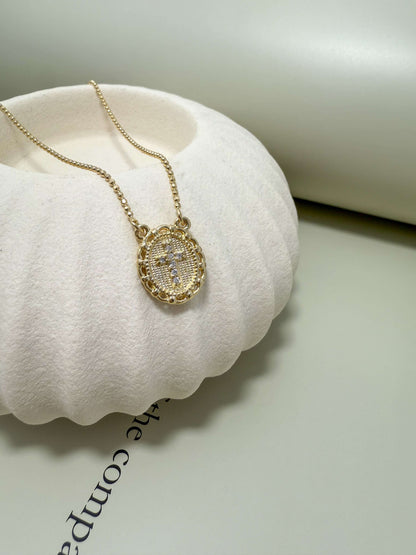 Velani Jewelry Blessed Cross Plate Necklace, 18K gold filled, hypoallergenic, waterproof, perfect for everyday wear.