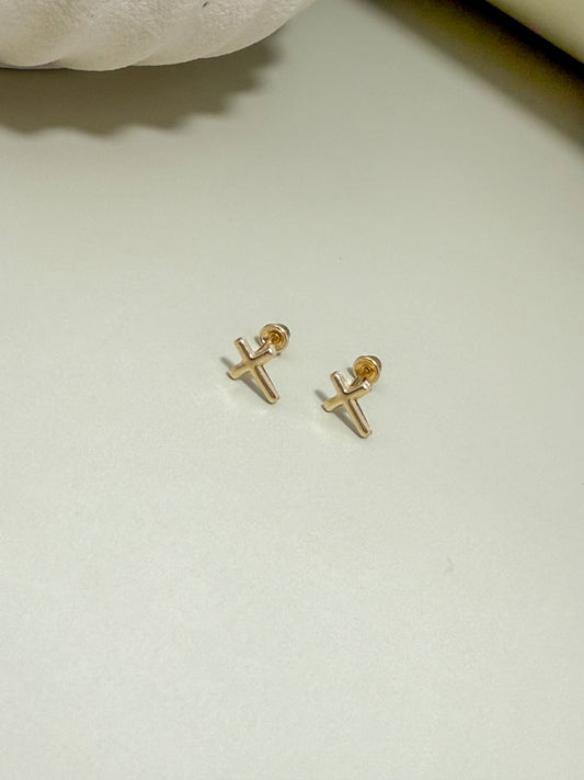 Velani Jewelry Plain Dainty Cross Stud Earrings - 14K Gold