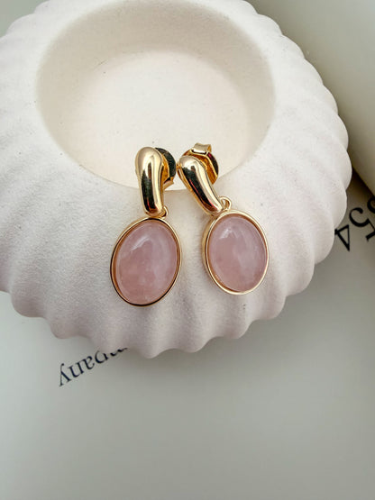 Velani Jewelry Pink Quartz Oval Drop Earrings