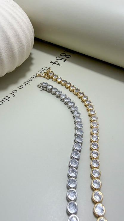 Round Bezel CZ Tennis Bracelet - Velani Jewelry