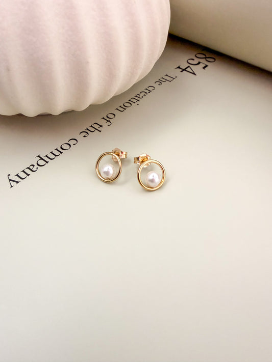 Velani Jewelry Floating Pearl Circle Stud Earrings