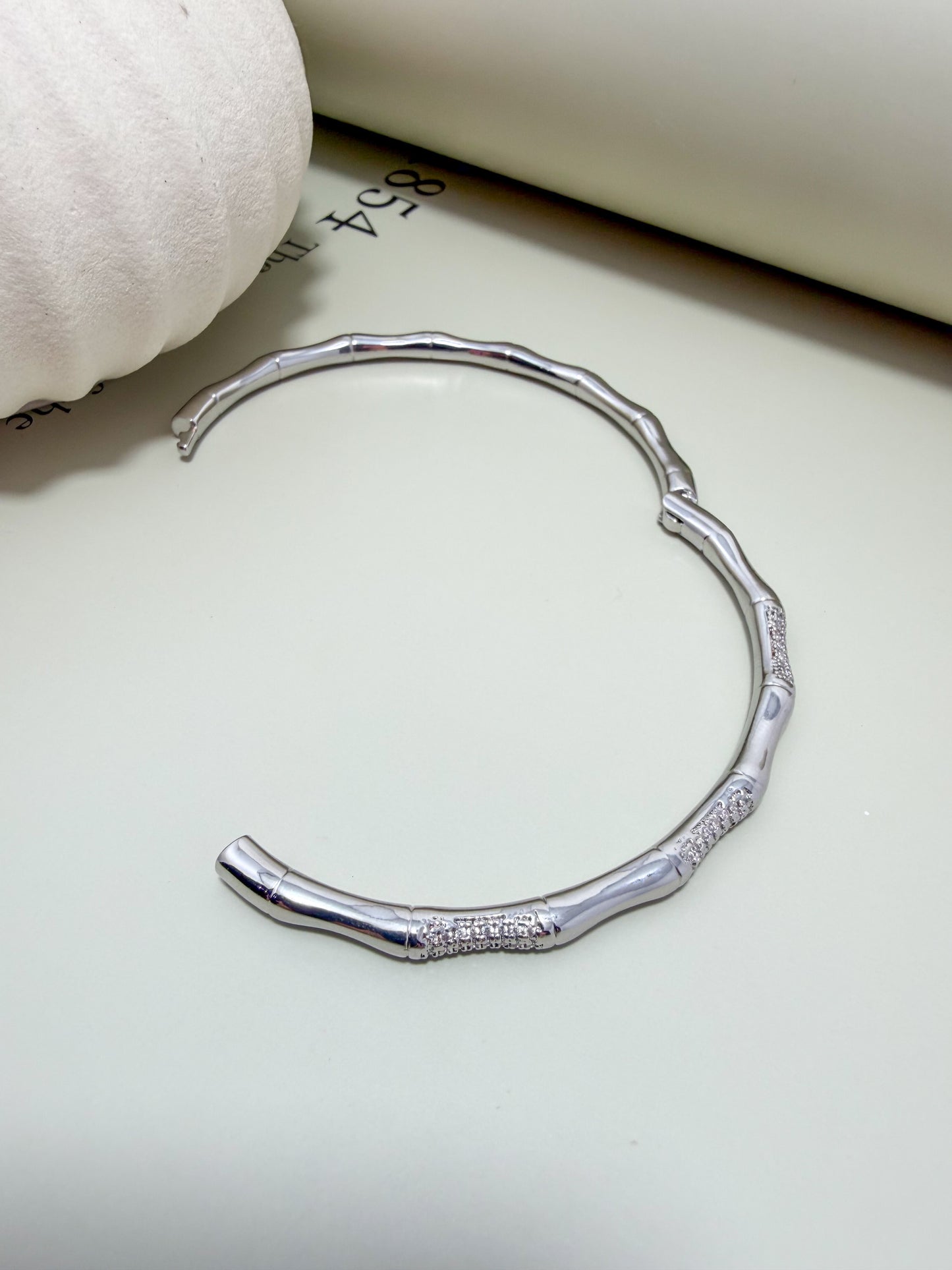 Velani Jewelry Bamboo Bangle Bracelet with CZ