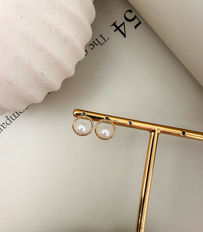 Velani Jewelry Floating Pearl Circle Stud Earrings