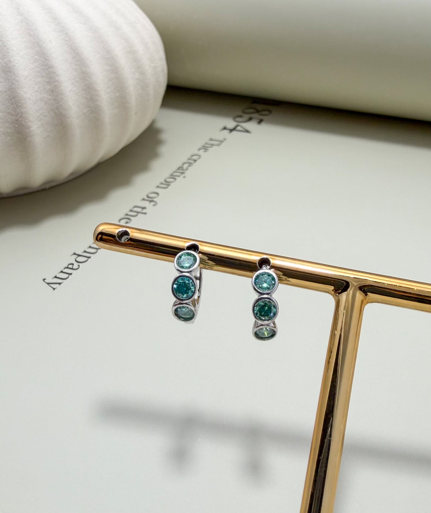 Verde Trio Moissanite Huggies Sterling Silver - Velani Jewelry