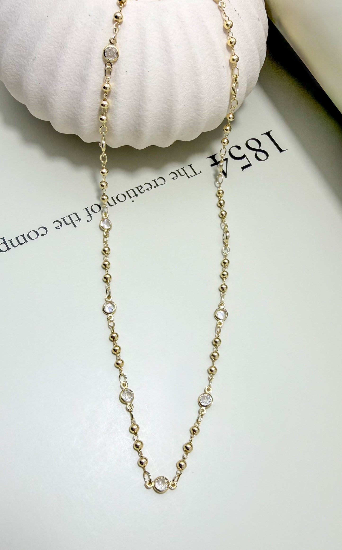 Beaded CZ Station Necklace - Velani Jewelry