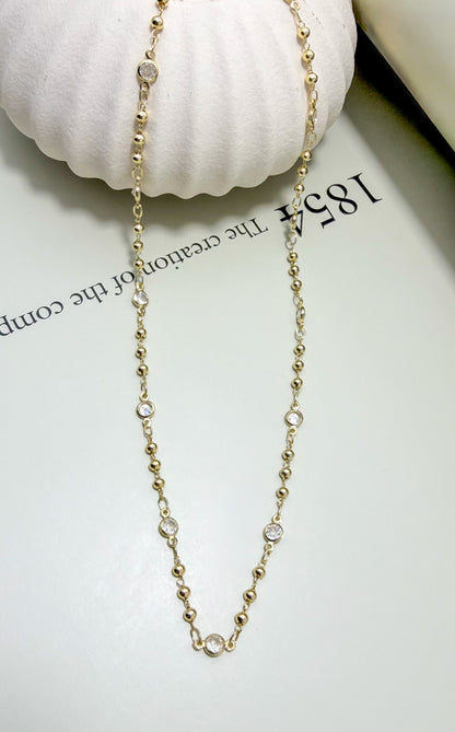 Beaded CZ Station Necklace - Velani Jewelry