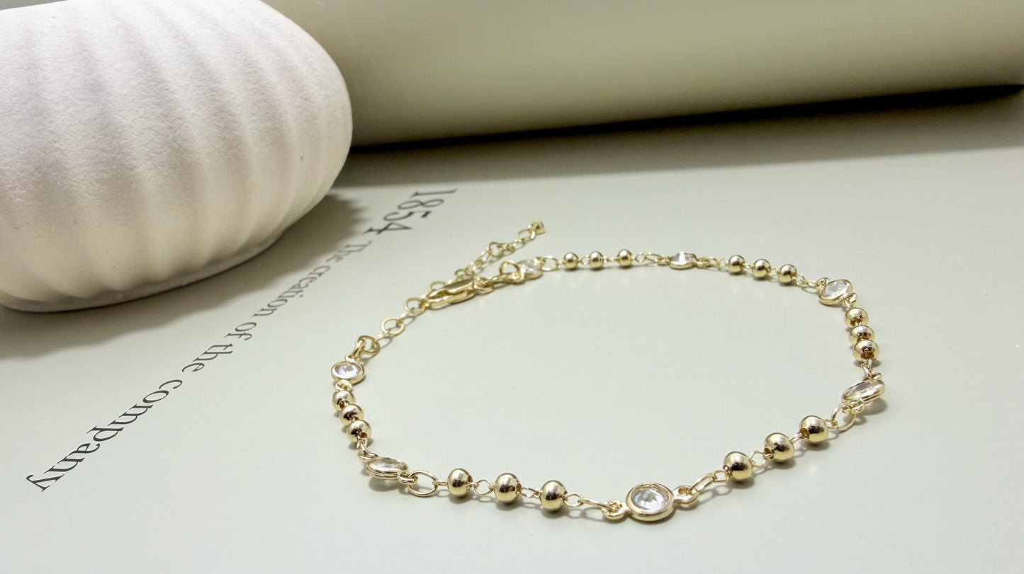 Beaded CZ Station Anklet - Velani Jewelry