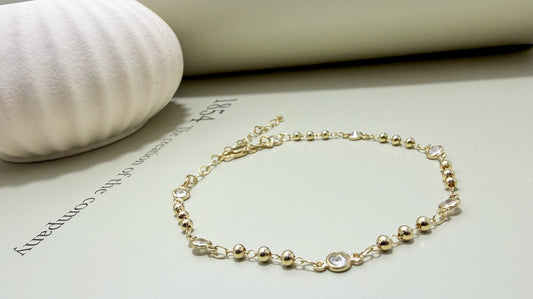 Beaded CZ Station Anklet - Velani Jewelry