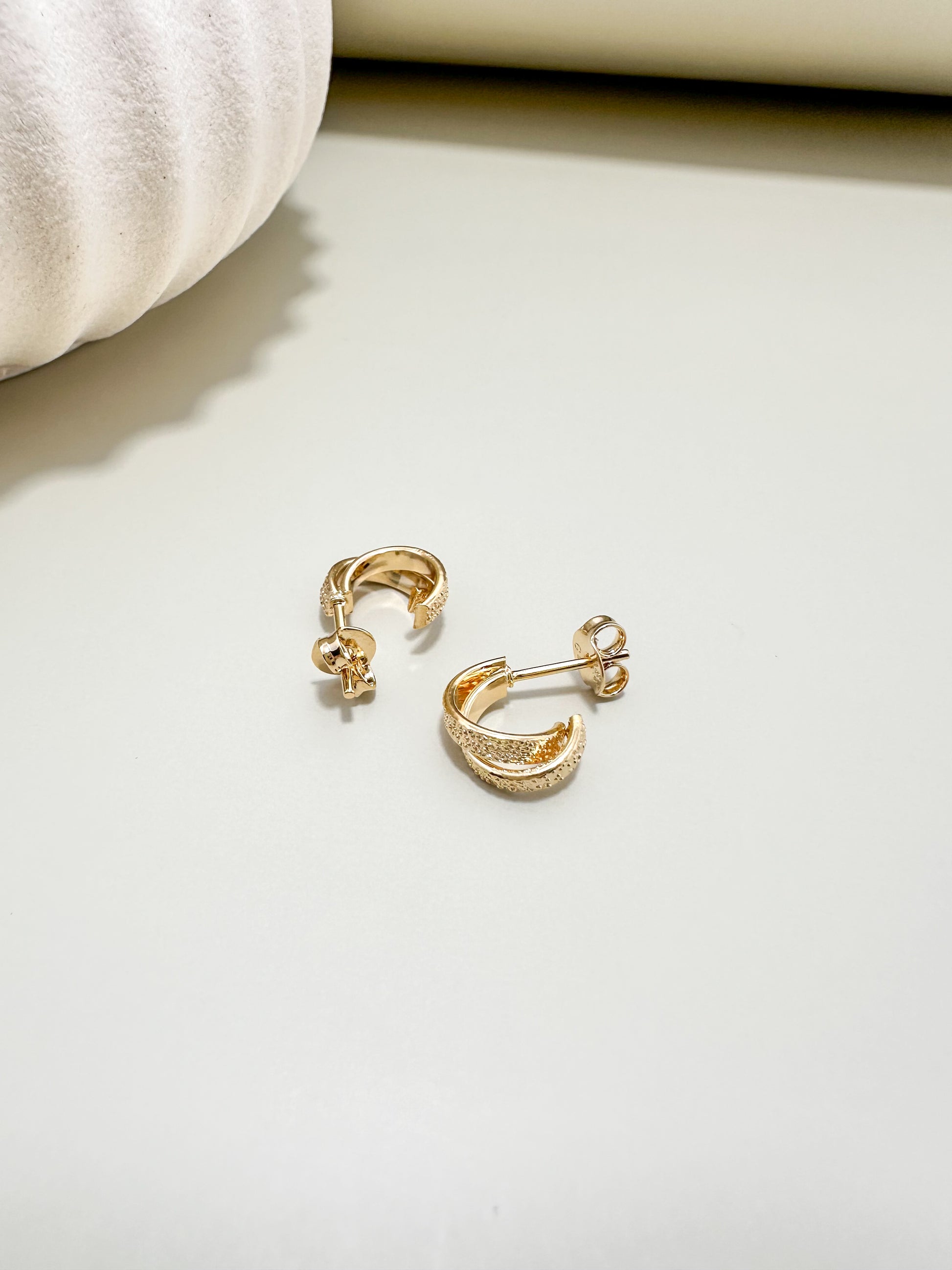 Velani Jewelry Mini Dainty Double C Hoop Earrings in 18K gold, hypoallergenic, small size ideal for kids or second piercings.