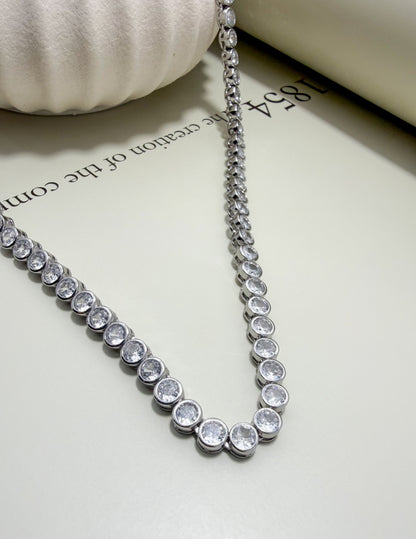 Round Bezel CZ Tennis Necklace - Velani Jewelry