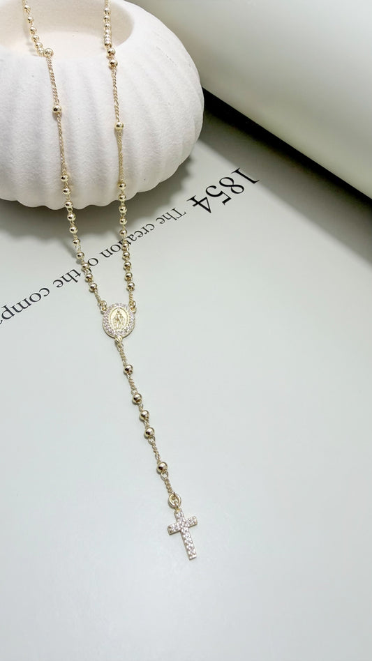Our Lady of Grace Rosary Necklace with CZ Cross - Velani Jewelry