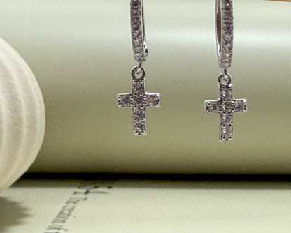 Mini Pavé Cross Huggies Sterling Silver - Velani Jewelry