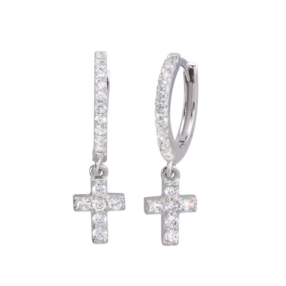 Mini Pavé Cross Huggies Sterling Silver - Velani Jewelry