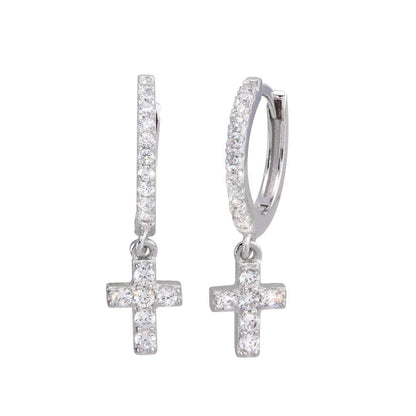 Mini Pavé Cross Huggies Sterling Silver - Velani Jewelry