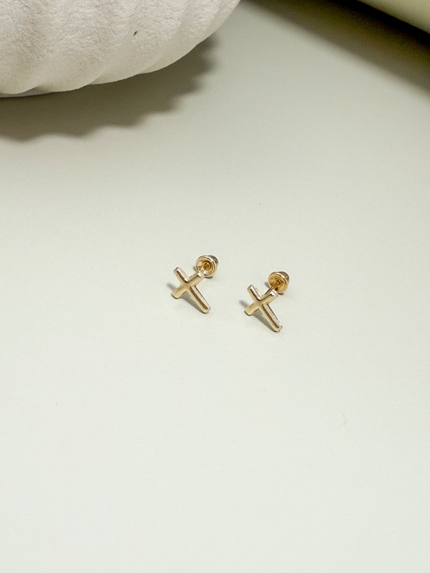 Velani Jewelry Plain Dainty Cross Stud Earrings - 14K Gold