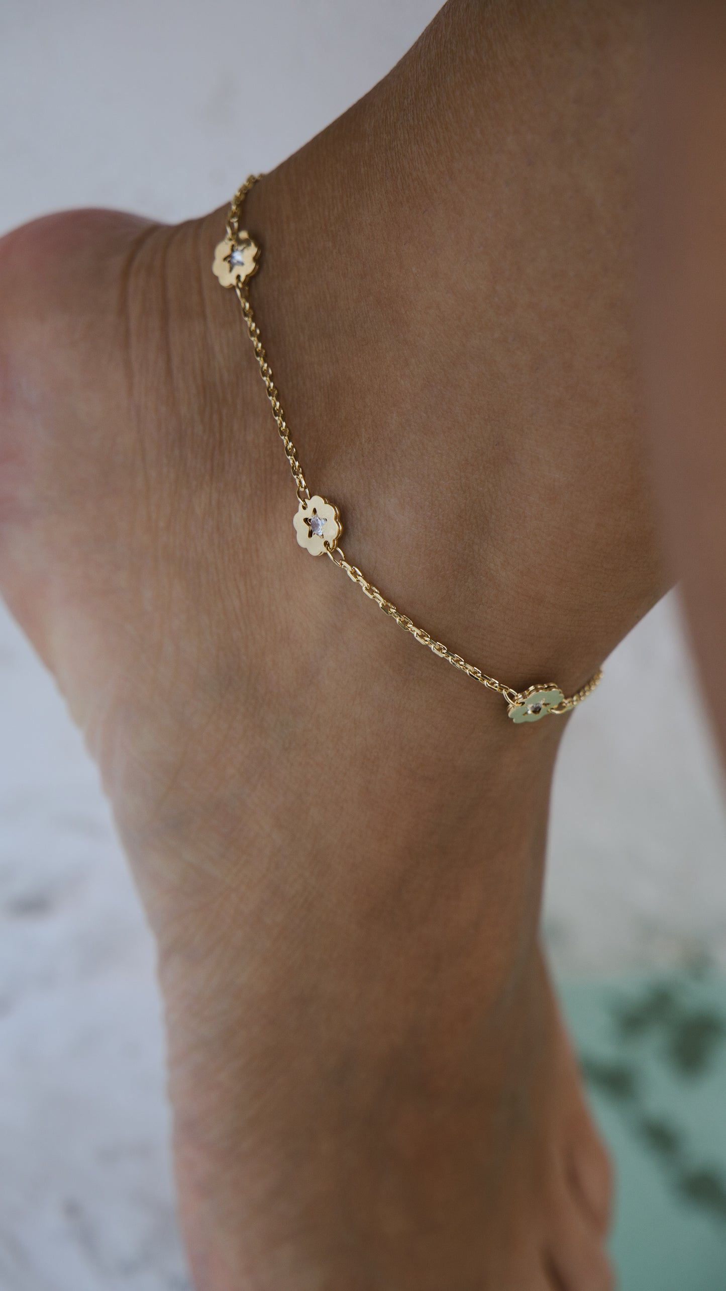 Flower and Star CZ Anklet – Velani Jewelry