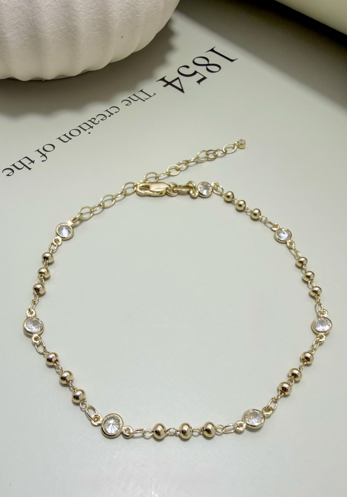 Beaded CZ Station Anklet - Velani Jewelry