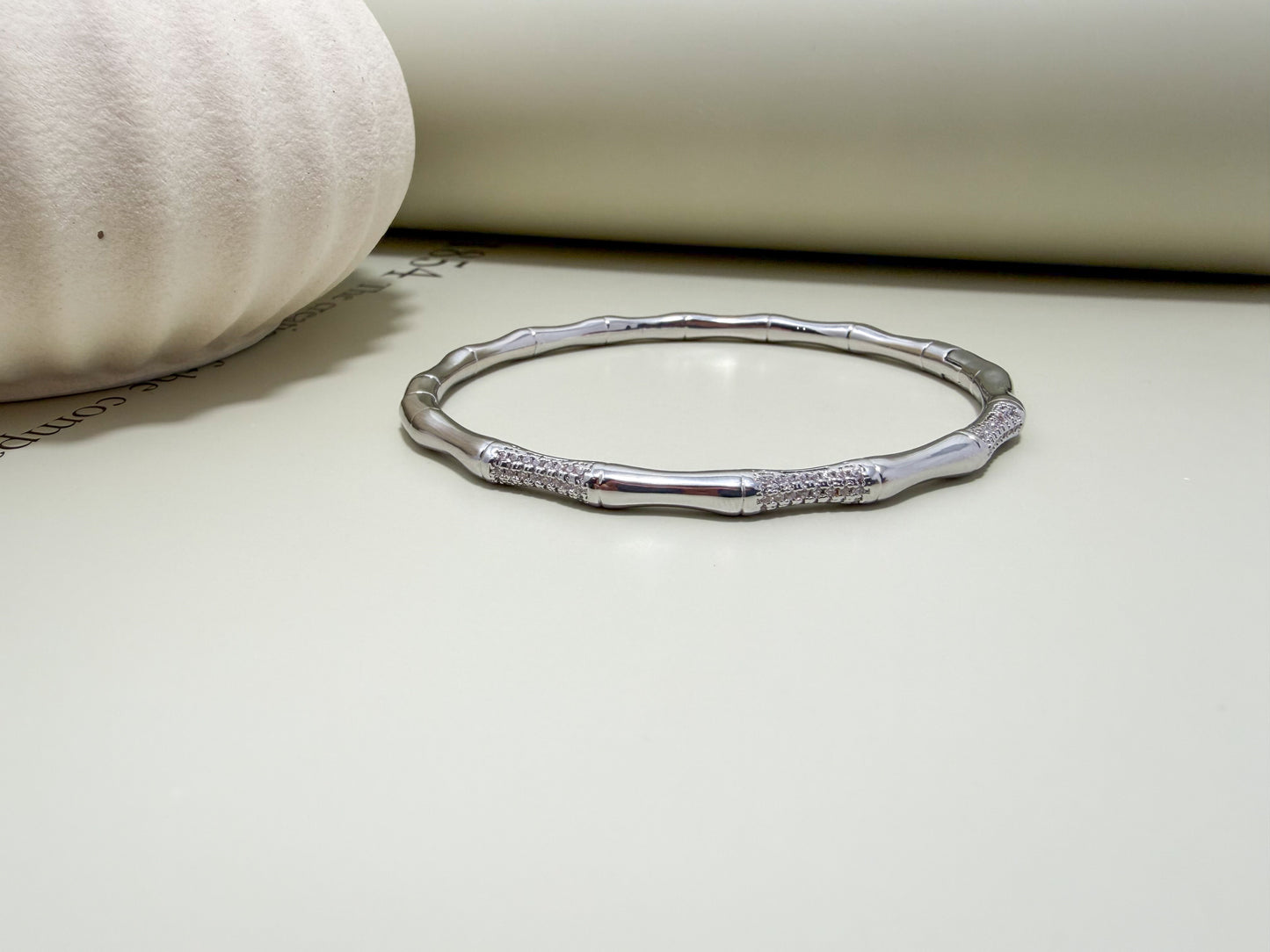 Velani Jewelry Bamboo Bangle Bracelet with CZ