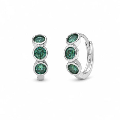 Verde Trio Moissanite Huggies Sterling Silver - Velani Jewelry