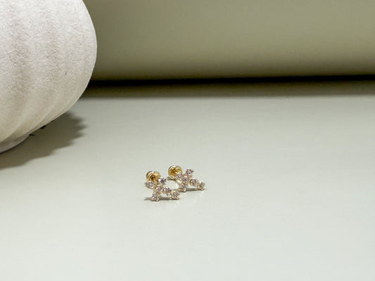 Velani Jewelry Dainty Cross Stud Earrings with CZ - 14K Gold