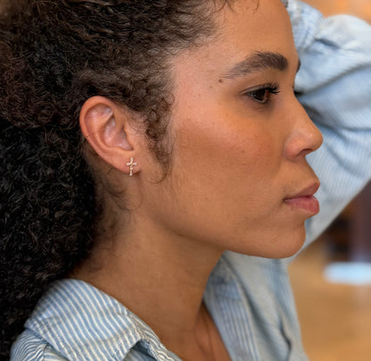 Velani Jewelry Elegance Baguette Cross Stud Earrings - 14K Gold