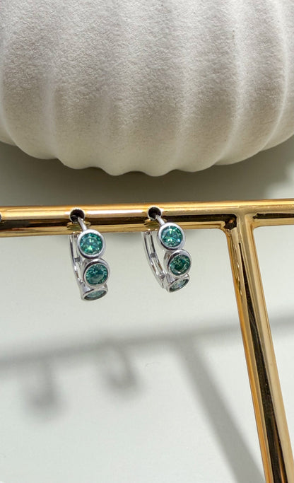 Verde Trio Moissanite Huggies Sterling Silver - Velani Jewelry