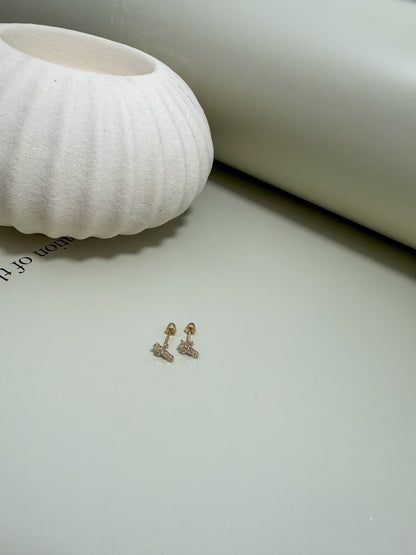 Velani Jewelry Dainty Cross Stud Earrings with CZ - 14K Gold