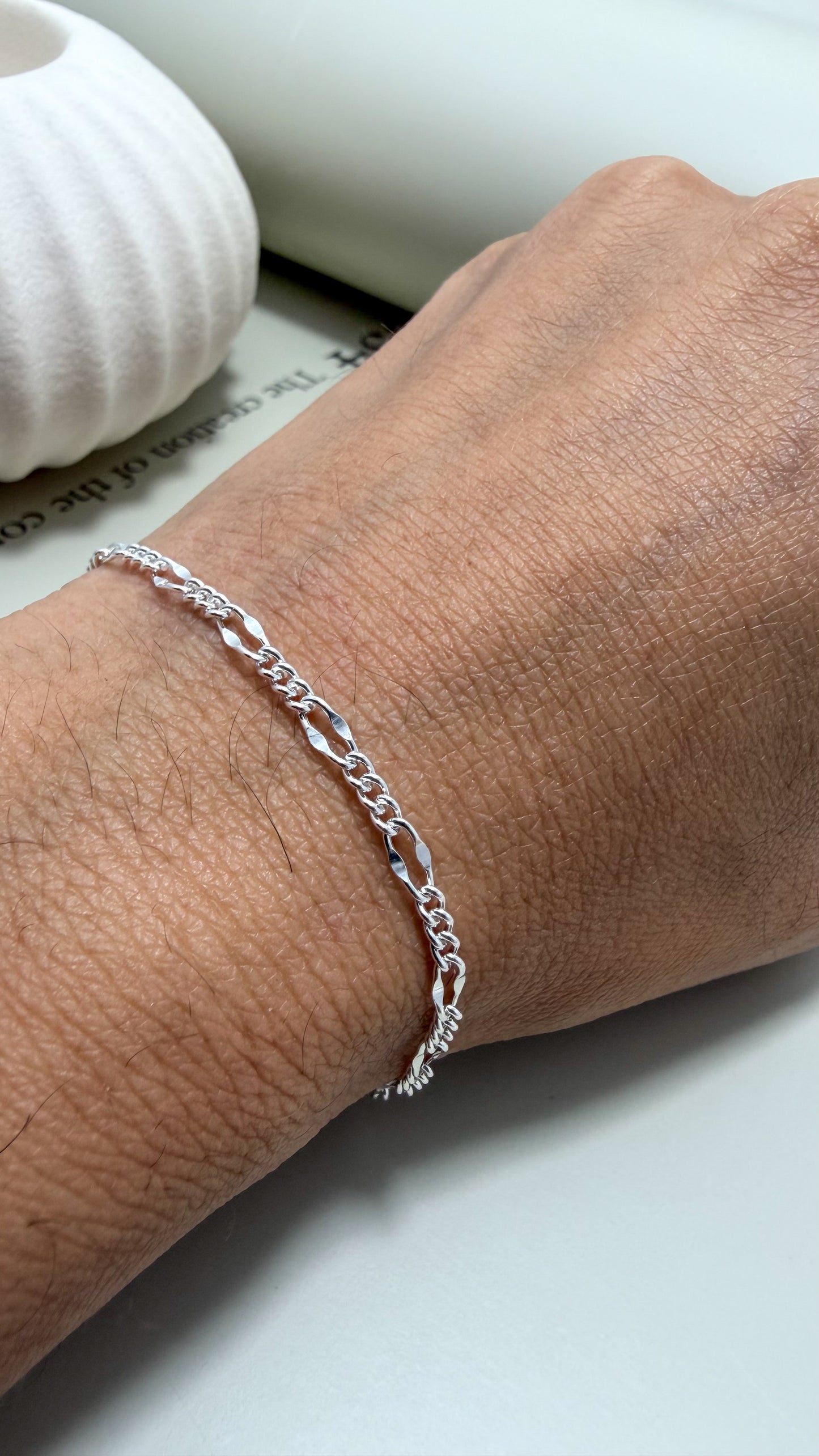 Velani Jewelry Dapped Figaro Bracelet – Sterling Silver