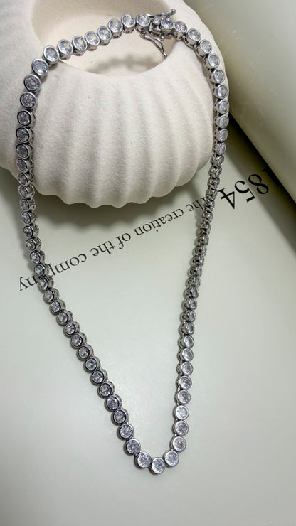 Round Bezel CZ Tennis Necklace - Velani Jewelry