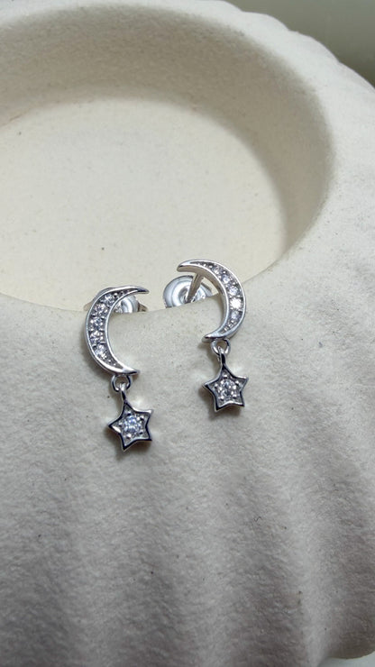 Celestial Moissanite Drop Studs Sterling Silver - Velani Jewelry