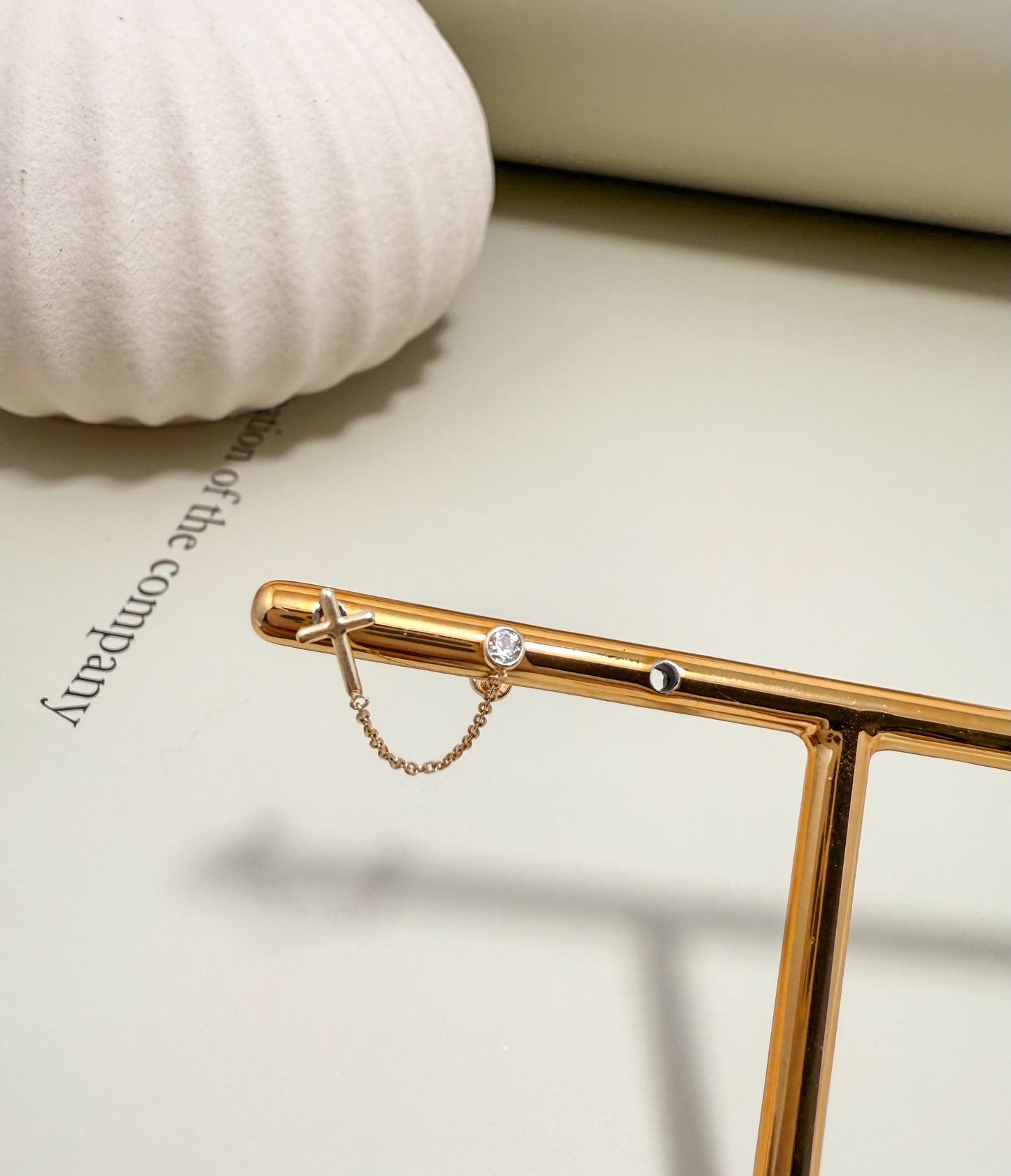 Velani Jewelry Double Piercing Cross and Round CZ Stud Earrings - 14K Gold