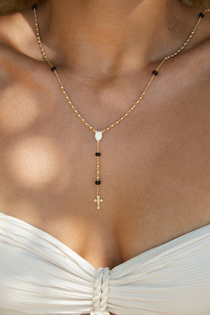 Velani Black Beads Rosary Necklace