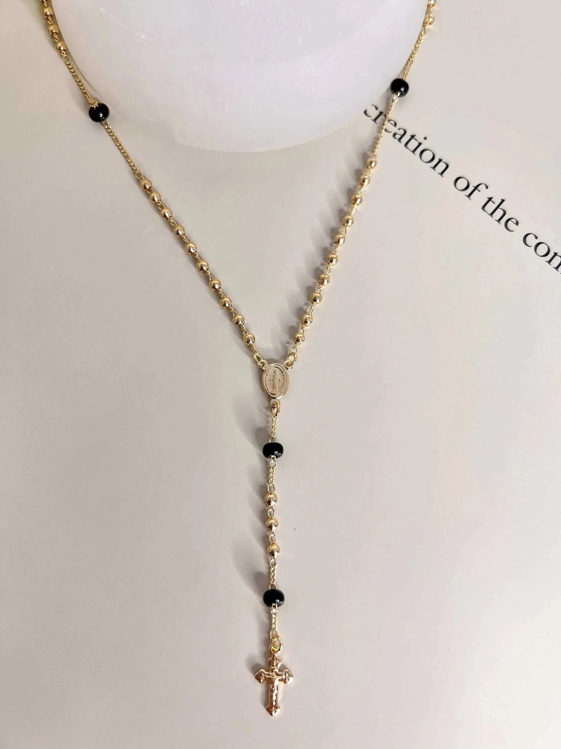 Velani Black Beads Rosary Necklace