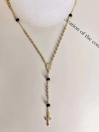 Velani Black Beads Rosary Necklace