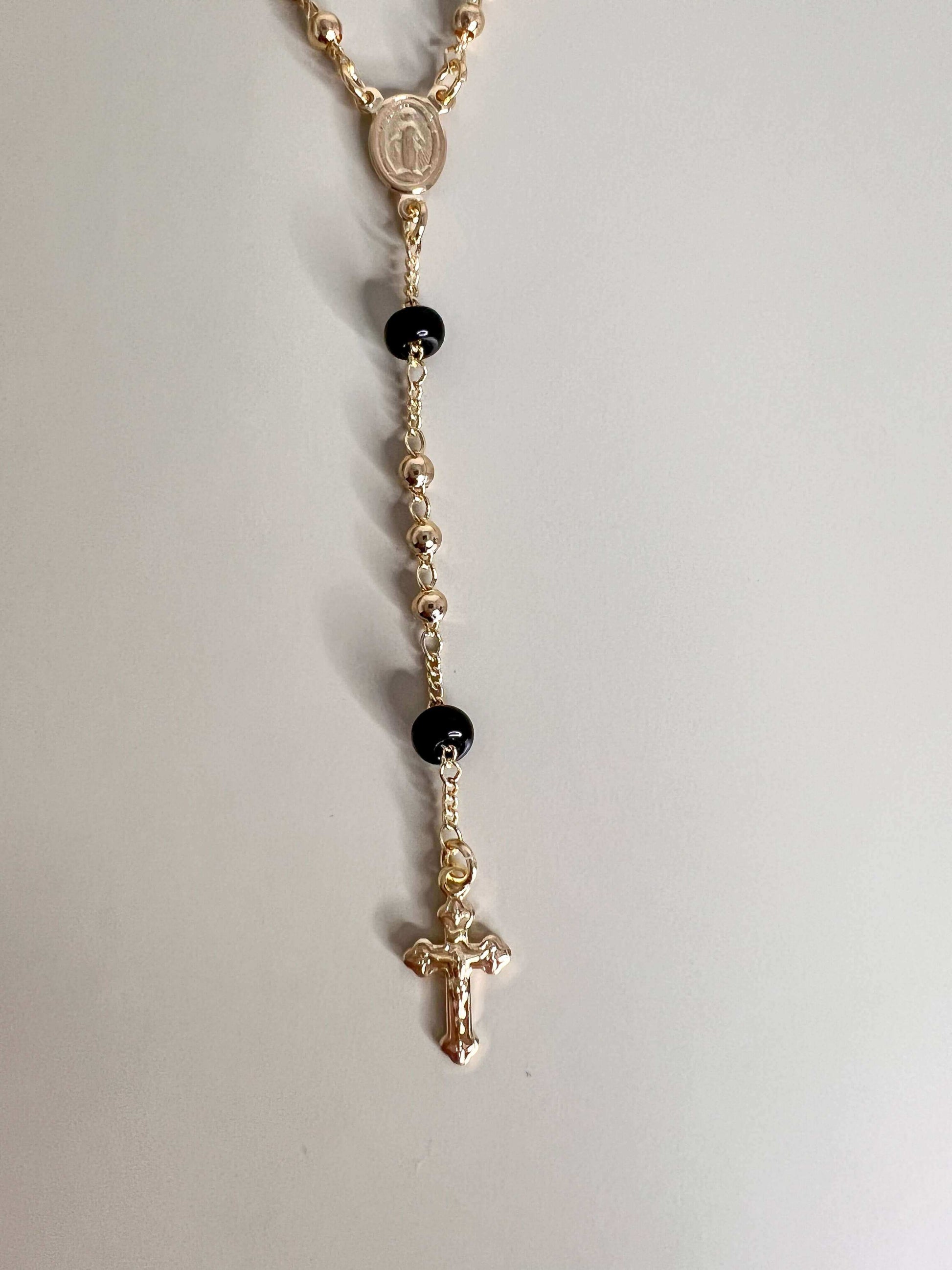 Velani Black Beads Rosary Necklace