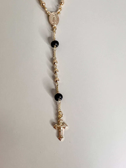 Velani Black Beads Rosary Necklace