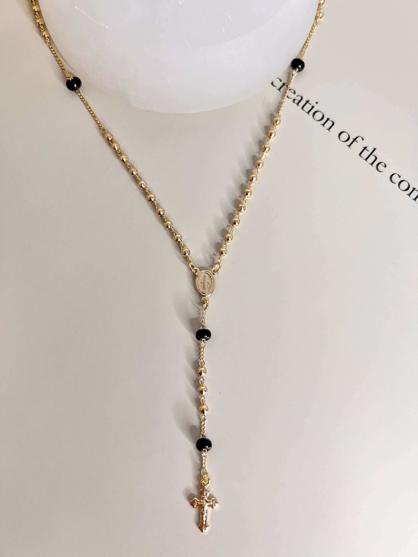 Velani Black Beads Rosary Necklace