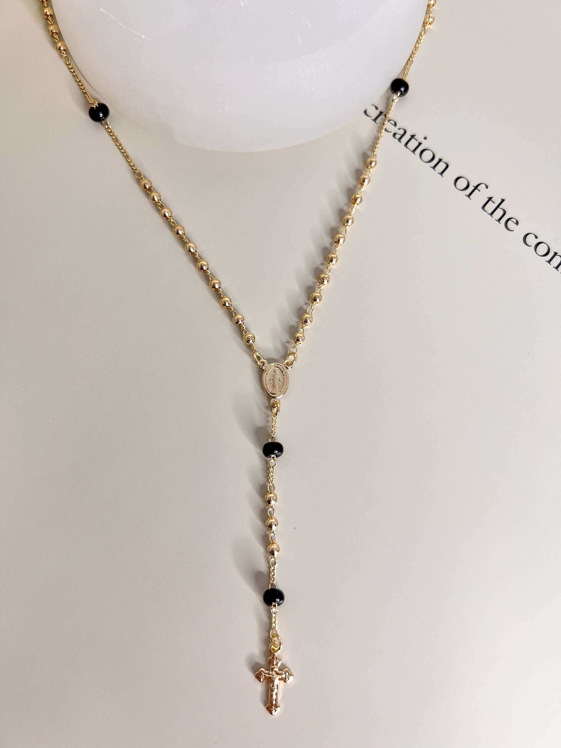 Velani Black Beads Rosary Necklace