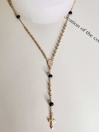 Velani Black Beads Rosary Necklace