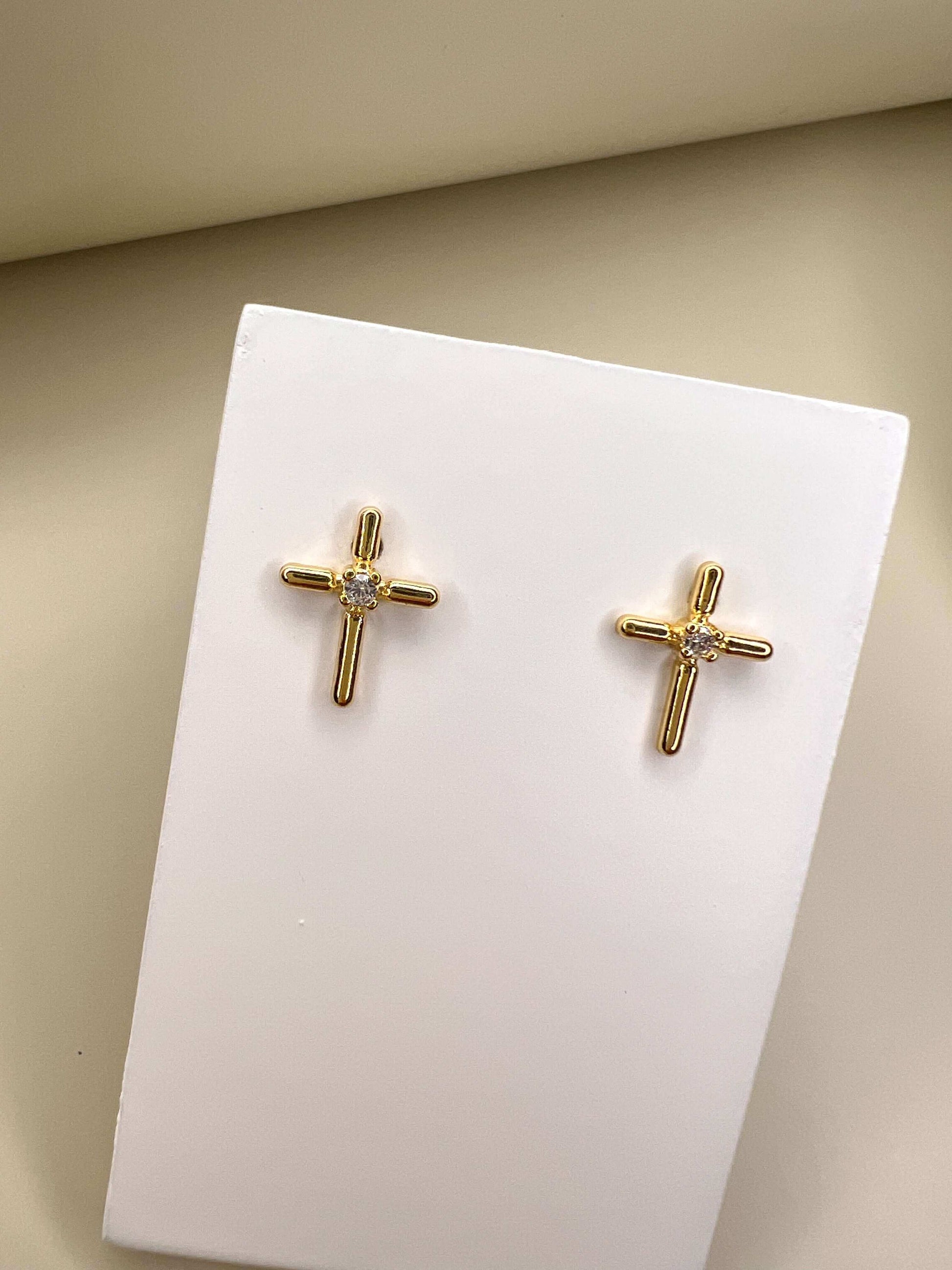 Velani Delicate Cross Earrings with Cubic Zirconia