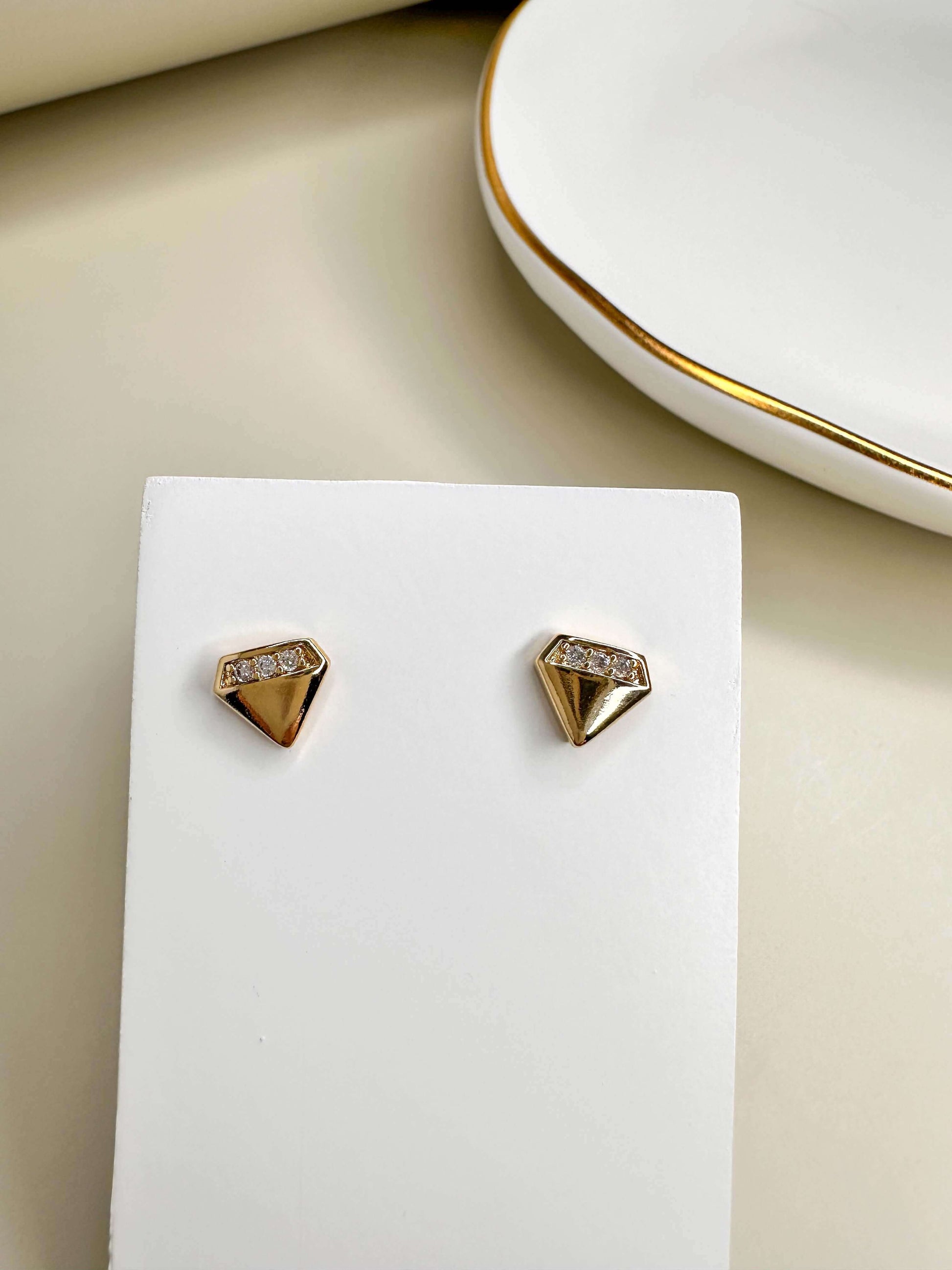 Velani Diamond Shape Gold and CZ Studs