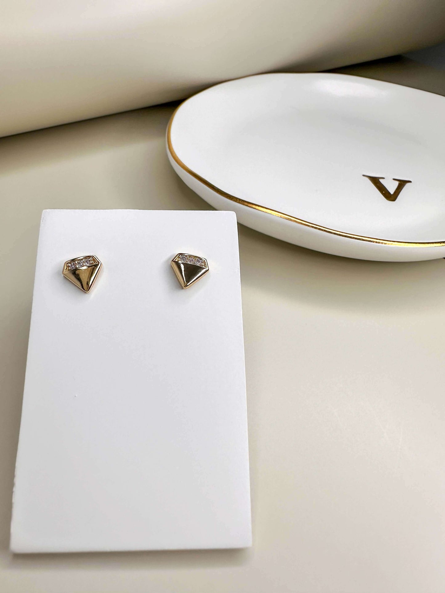 Velani Diamond Shape Gold and CZ Studs