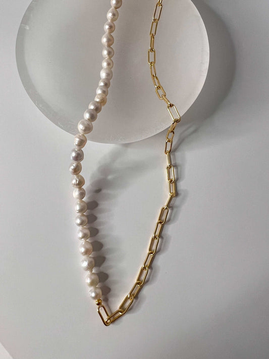 Velani Half Paperclip Half Fresh Water Pearl Necklace