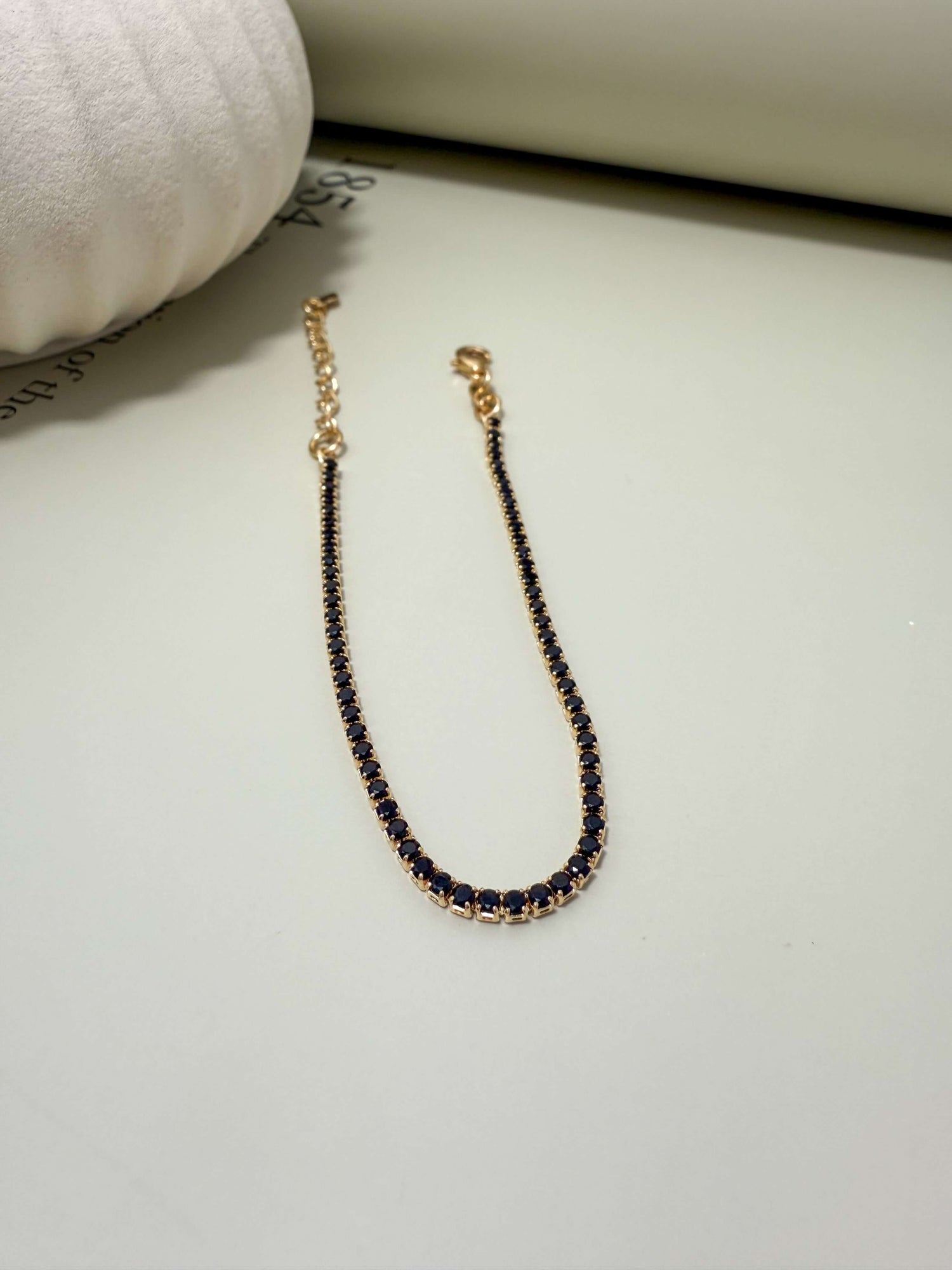 Velani Jewelry 2mm Tennis Bracelet - 18K gold filled, hypoallergenic, waterproof, with black cubic zirconia for everyday wear.