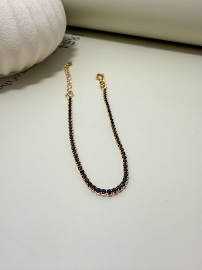 Velani Jewelry 2mm Tennis Bracelet - 18K gold filled, hypoallergenic, waterproof, with black cubic zirconia for everyday wear.