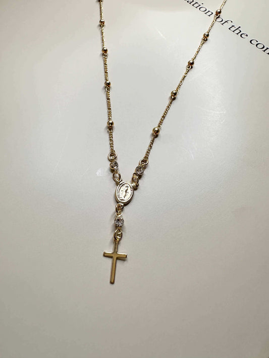 Velani Jewelry 3 CZ Rosary Necklace