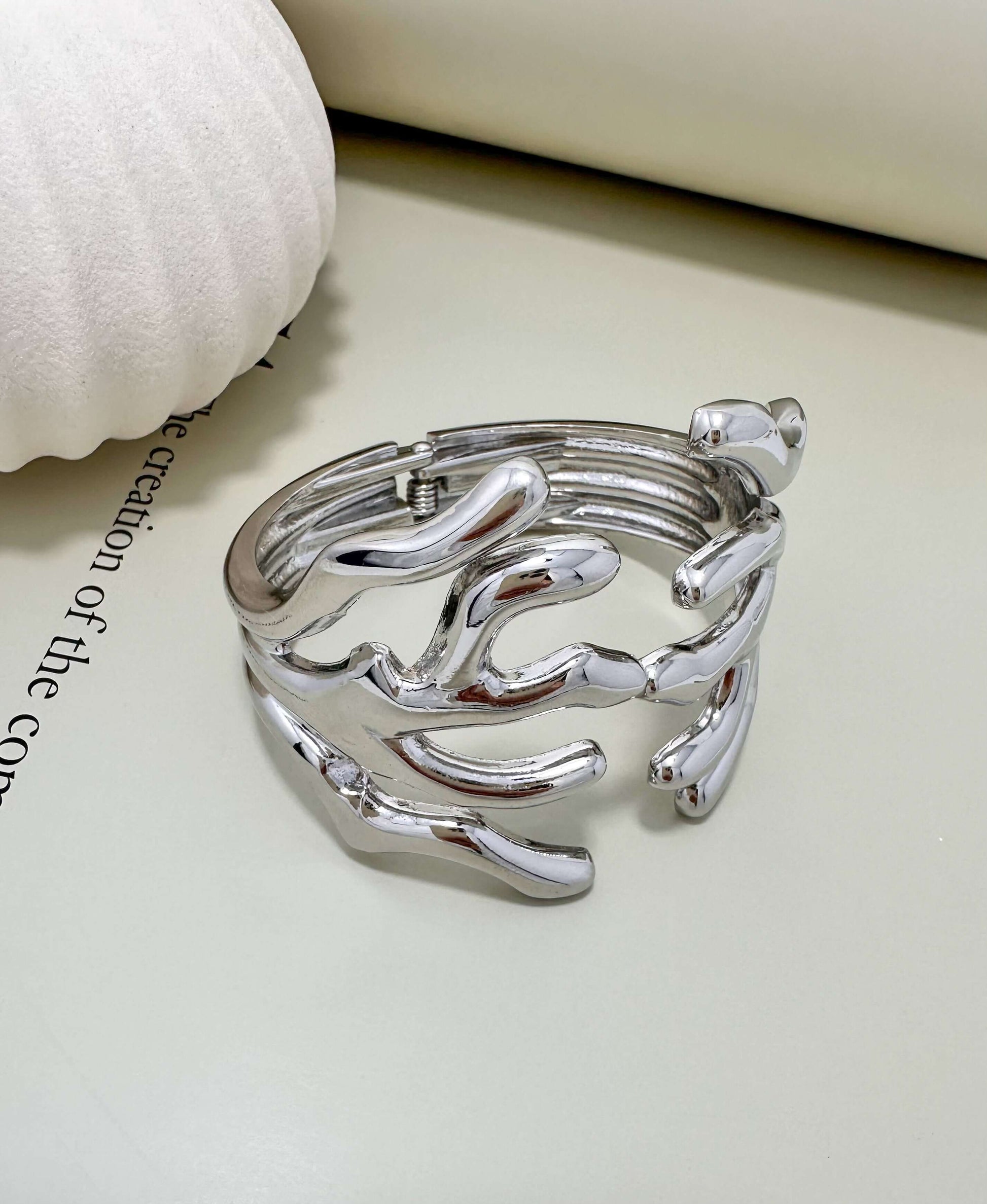 Velani Jewelry Coral Statement Bracelet in rhodium plating, hypoallergenic, waterproof, everyday wear, tarnish resistant.