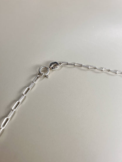 Velani Jewelry sterling silver paperclip necklace chain and clasp detail, handcrafted in Brazil, waterproof and nickel-free.